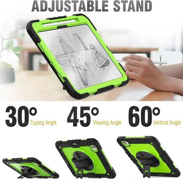 Alt view image 6 of 6 - JAENFONG Case for iPad Pro 11 inch 2024 (M4), Shockproof Design with Pencil Holder/Screen Protector/Rotating Hand Strap Stand, Protective Cover for iPad Pro11 5th Gen (A2836, A2837, A3006) - Green