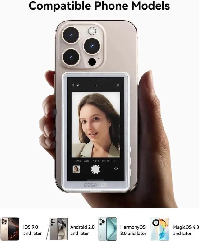 Alt view image 7 of 7 - ESSGAER Magnetic Phone Vlog Selfie Monitor Screen, HD Display with Bluetooth Remote for Selfie Vlog Live Stream TikTok Compatible with iPhone & Android