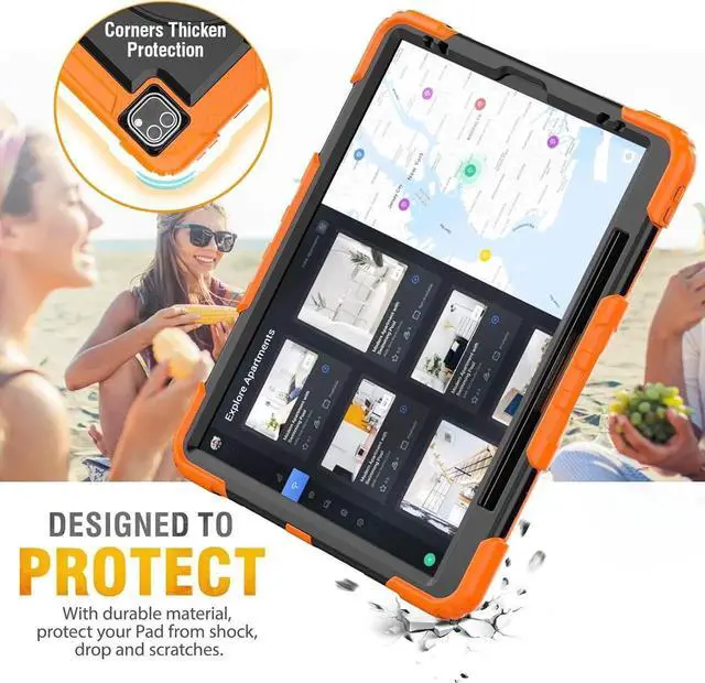 Alt view image 2 of 6 - JAENFONG Case for iPad Pro 12.9 inch (Pro12.9 6th 5th 4th 3rd), Shockproof Design with Pencil Holder/Screen Protector/Hand Strap, Protective for iPad 12.9 Pro Case 2022/2021/2020/2018 - Orange