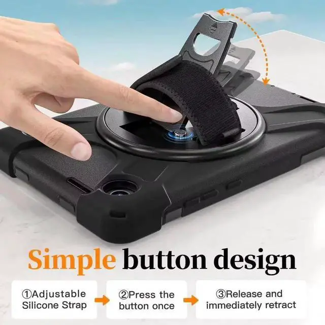Alt view image 3 of 7 - Compatible with Len-ovo Tab One 8.7 inch/K9 TB305FU (2025) Case with Screen Protector Heavy Duty Shockproof Protective Case Drop-Proof Cover Swivel Kickstand+Handle+Strapp Silicone Cover(Black)