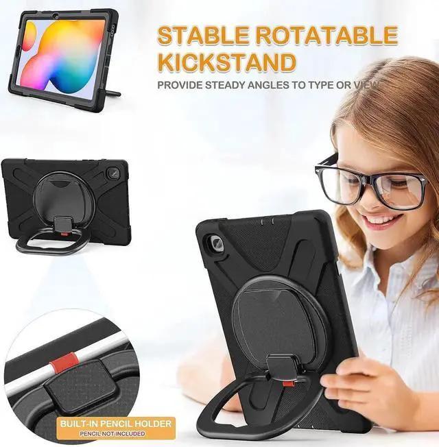 Alt view image 5 of 5 - Galaxy Tab S6 Lite Case 2020,Heavy Duty Rugged Silicone Case with Hand Grip, Shoulder Strap, Kickstand, S Pen Holder for Samsung Tab S6 Lite 10.4 Inch Tablet SM-P610 SM-P615 2020 Model-Black