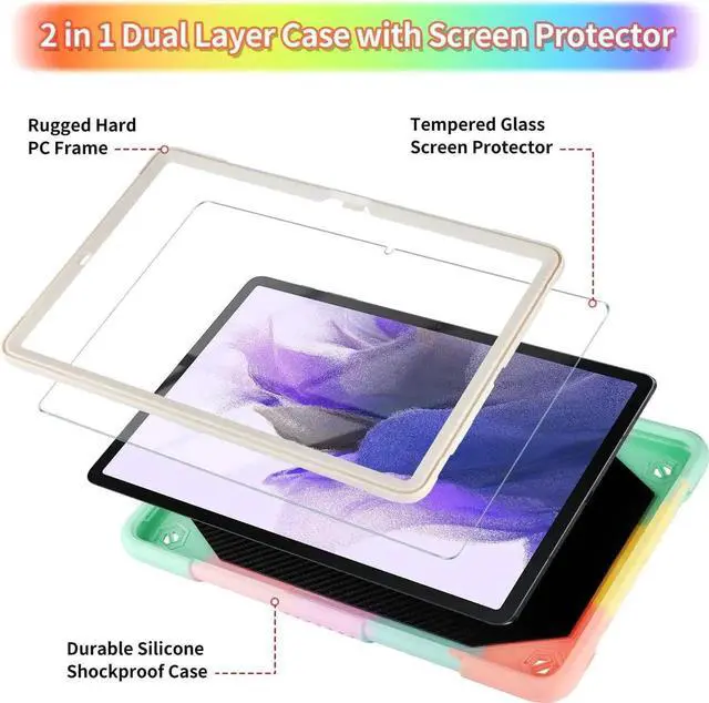 Alt view image 3 of 5 - for Samsung Galaxy Tab S8 Plus/S7 FE Case 12.4 inch with Screen Protector/Butterfly Kickstand/Lanyard/Keychain/Pencil Holder Rugged Case for Kids Girls for S8 Plus/S7 FE /S7 Plus Rose Gold