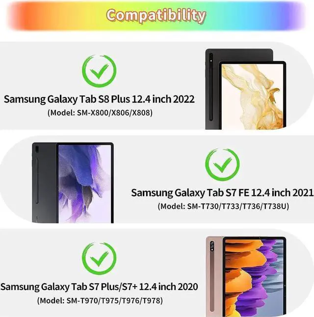 Alt view image 5 of 5 - for Samsung Galaxy Tab S8 Plus/S7 FE Case 12.4 inch with Screen Protector/Butterfly Kickstand/Lanyard/Keychain/Pencil Holder Rugged Case for Kids Girls for S8 Plus/S7 FE /S7 Plus Rose Gold