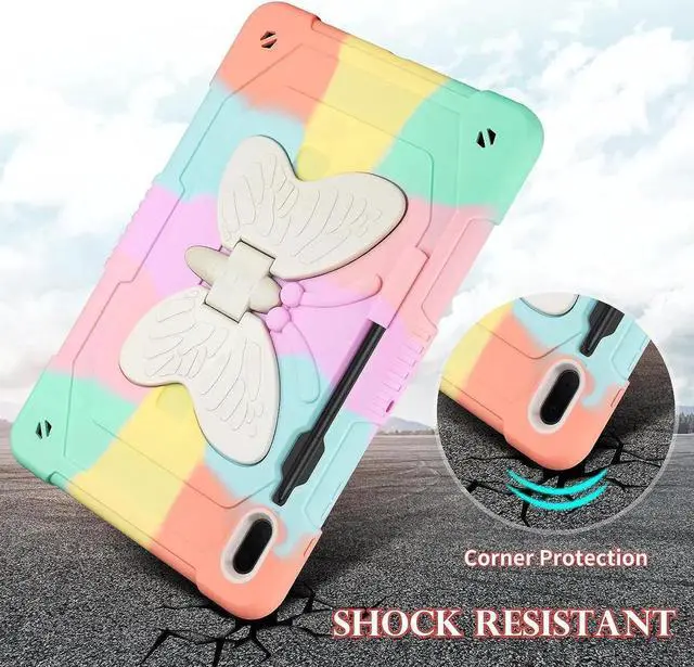 Alt view image 4 of 5 - for Samsung Galaxy Tab S8 Plus/S7 FE Case 12.4 inch with Screen Protector/Butterfly Kickstand/Lanyard/Keychain/Pencil Holder Rugged Case for Kids Girls for S8 Plus/S7 FE /S7 Plus Rose Gold