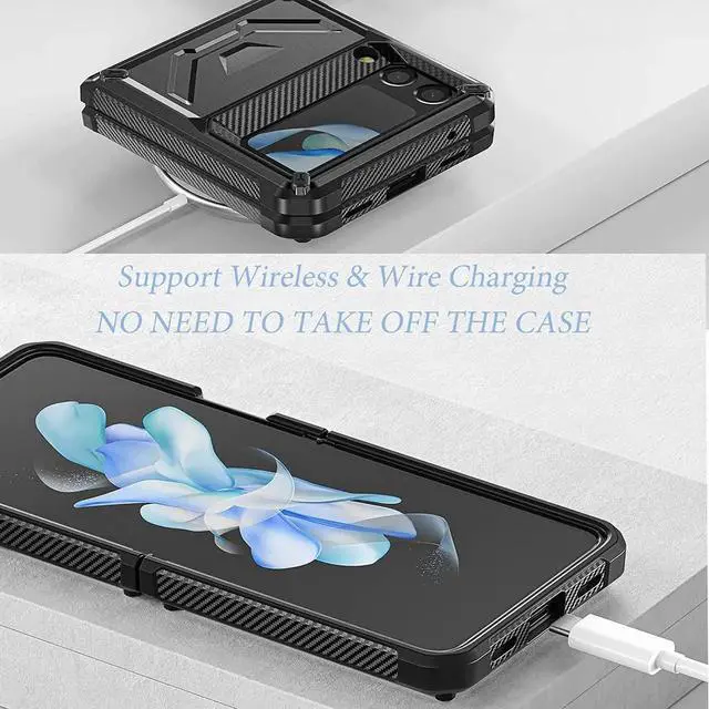 Alt view image 2 of 5 - Case for Samsung Galaxy Z Fold 4 (2022), Hinge Protection Military Grade Shockproof Armor Case with Built-in 360° Rotating Ring Kickstand and Built-in S Pen Slot for Galaxy Z Fold4 5G, Black