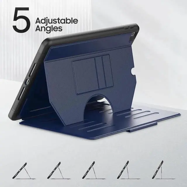 Alt view image 3 of 5 - JAENFONG Strong Magnetic Case for iPad 9th 8th 7th Generation 10.2 inch, Protective Cover with Auto Wake/Sleep, Multi-Angle Stand, Pencil Holder, Card Slots for iPad 9th Gen Case (Blue)