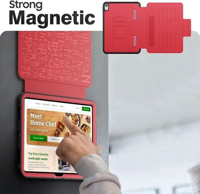 Alt view image 3 of 7 - JAENFONG Strong Magnetic Case for iPad 10th Generation 10.9 inch, Protective Cover with Auto Wake/Sleep, Multi-Angle Stand, Pencil Holder, Card Slots for iPad 10th Gen Case (Red)