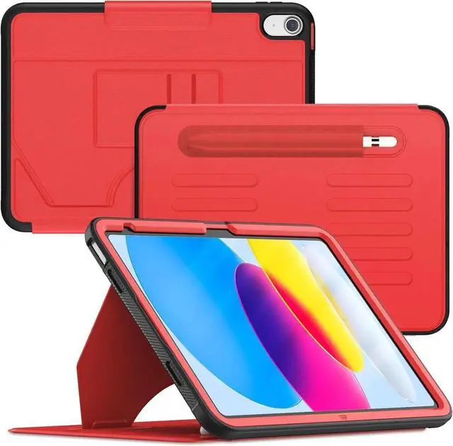 Alt view image 7 of 7 - JAENFONG Strong Magnetic Case for iPad 10th Generation 10.9 inch, Protective Cover with Auto Wake/Sleep, Multi-Angle Stand, Pencil Holder, Card Slots for iPad 10th Gen Case (Red)