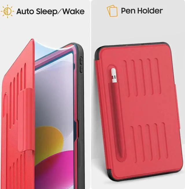 Alt view image 4 of 7 - JAENFONG Strong Magnetic Case for iPad 10th Generation 10.9 inch, Protective Cover with Auto Wake/Sleep, Multi-Angle Stand, Pencil Holder, Card Slots for iPad 10th Gen Case (Red)