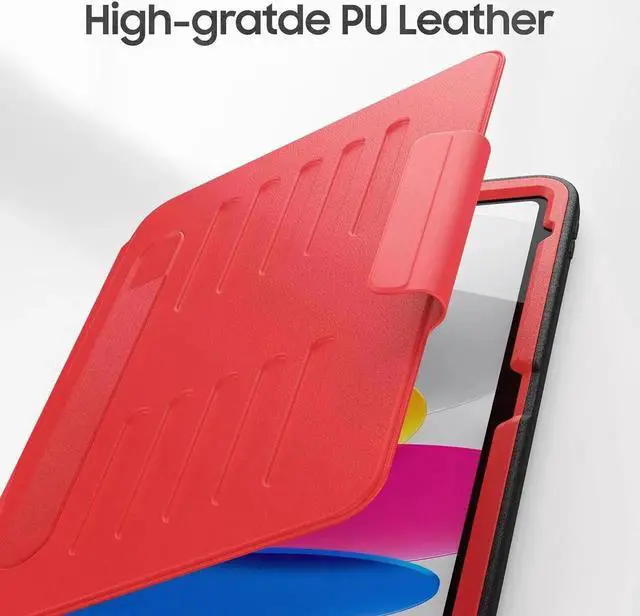 Alt view image 2 of 7 - JAENFONG Strong Magnetic Case for iPad 10th Generation 10.9 inch, Protective Cover with Auto Wake/Sleep, Multi-Angle Stand, Pencil Holder, Card Slots for iPad 10th Gen Case (Red)