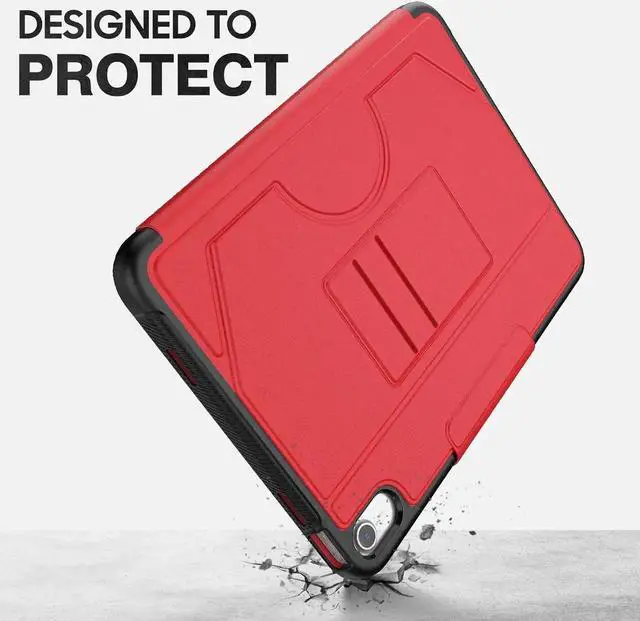 Alt view image 5 of 7 - JAENFONG Strong Magnetic Case for iPad 10th Generation 10.9 inch, Protective Cover with Auto Wake/Sleep, Multi-Angle Stand, Pencil Holder, Card Slots for iPad 10th Gen Case (Red)