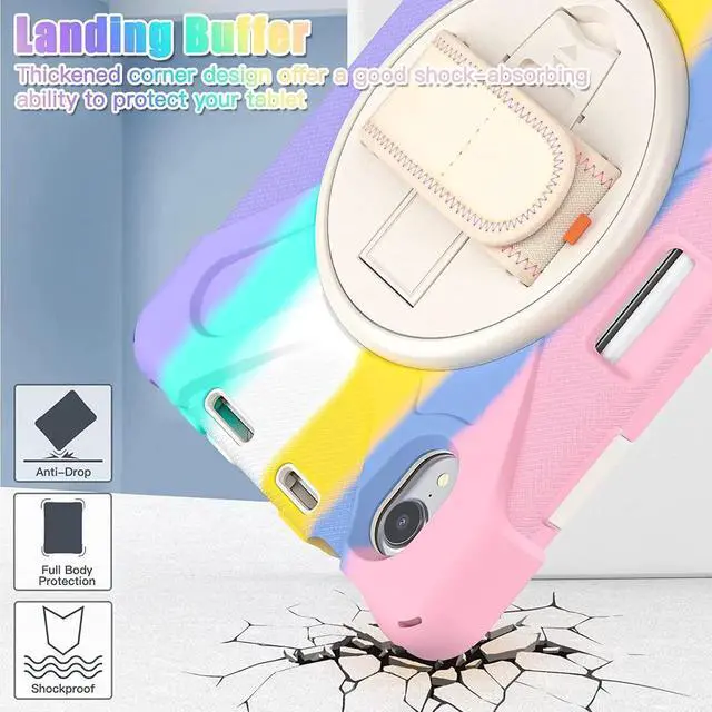 Alt view image 3 of 7 - JAENFONG New iPad Mini 6 Case 2021, Shockproof Rugged Mini 6 Case A2567/A2568/A2569 with Pencil Holder Kickstand Hand Strap Carrying Shoulder Belt for iPad Mini 6 Tablet,Colorful Pink