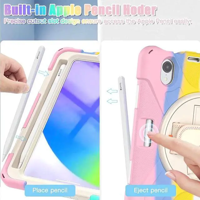 Alt view image 5 of 7 - JAENFONG New iPad Mini 6 Case 2021, Shockproof Rugged Mini 6 Case A2567/A2568/A2569 with Pencil Holder Kickstand Hand Strap Carrying Shoulder Belt for iPad Mini 6 Tablet,Colorful Pink
