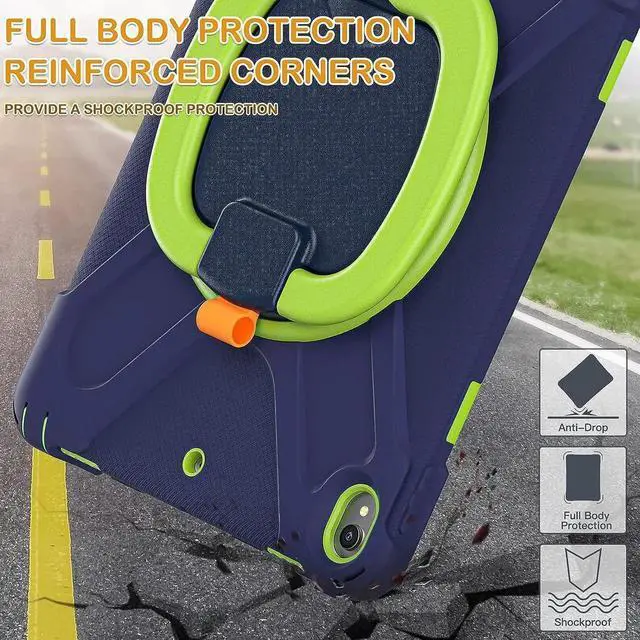 Alt view image 2 of 6 - JAENFONG iPad Air 3 10.5 Inch 2019 Case, Hybrid Shockproof Rugged Silicone Case with Pencil Holder, Folding Hand Grip, Stable Kickstand,Carrying Shoulder Strap for iPad Pro 10.5 2017 Tablet-Navy+Green