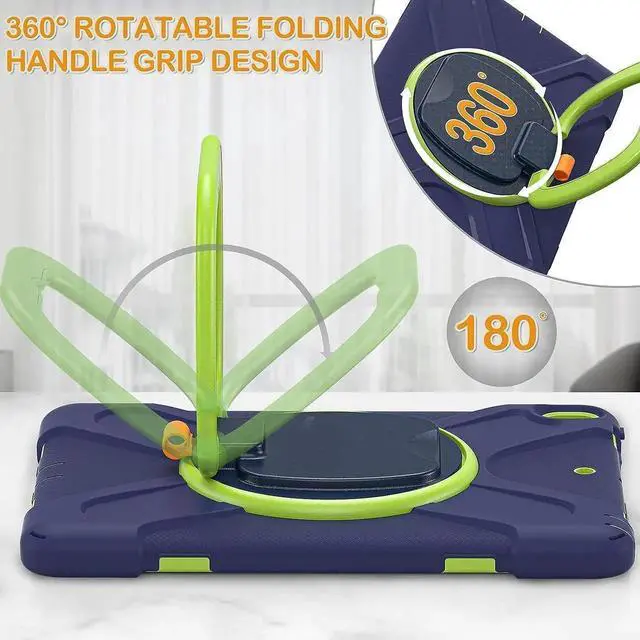 Alt view image 5 of 6 - JAENFONG iPad Air 3 10.5 Inch 2019 Case, Hybrid Shockproof Rugged Silicone Case with Pencil Holder, Folding Hand Grip, Stable Kickstand,Carrying Shoulder Strap for iPad Pro 10.5 2017 Tablet-Navy+Green