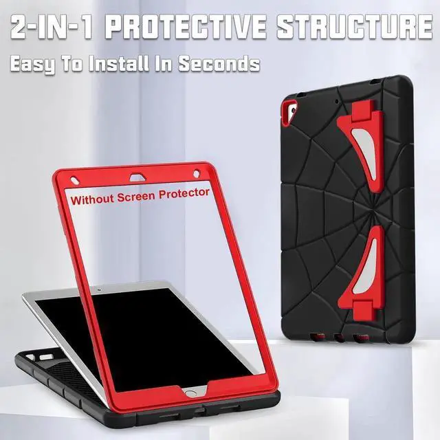 Alt view image 4 of 7 - JAENFONG Pad 9th Generation Case for Kids Pad 8th 7th Generation Case Pad 10.2 case with Sturdy Kickstands, Heavy Duty Shockproof Case for Kids Children Boys(Black+Blue)