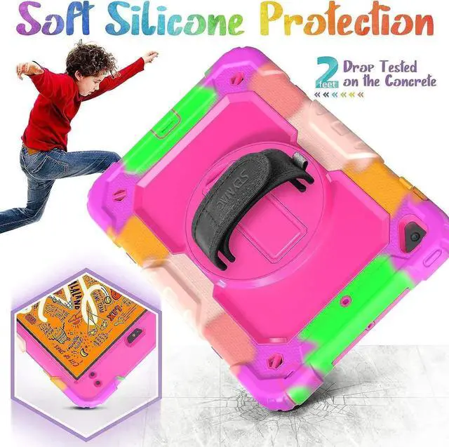 Alt view image 4 of 7 - JAENFONG Case for iPad Pro 11 4th/ 3rd/ 2nd/ 1st Generation 2022/2021/2020/2018, Heavy Duty Shockproof Protective Case with Screen Protector, Rotating Stand, Hand/Shoulder Strap, Sky Blue