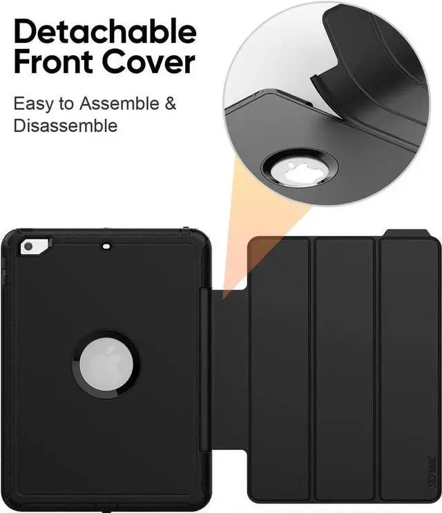 Alt view image 7 of 7 - JAENFONG iPad 6th/5th Generation Case, Durable Sturdy Heavy Duty Shockproof Protection Folio Stand Case with Smart Cover Auto Sleep/Wake for iPad 9.7 inch Case, Black