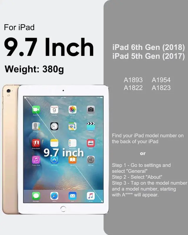 Alt view image 4 of 7 - JAENFONG iPad 6th/5th Generation Case, Durable Sturdy Heavy Duty Shockproof Protection Folio Stand Case with Smart Cover Auto Sleep/Wake for iPad 9.7 inch Case, Black