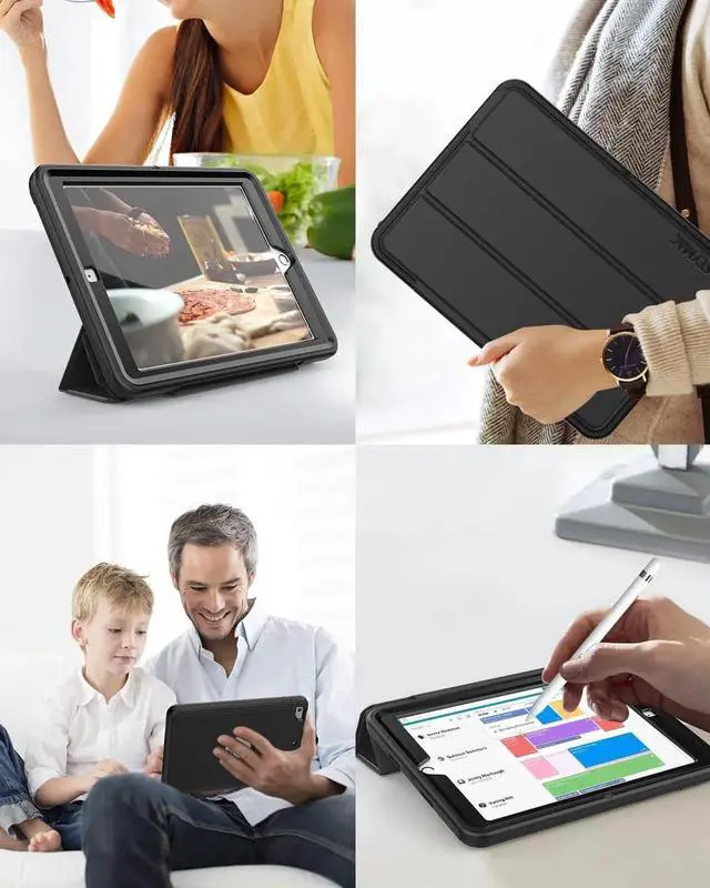 Alt view image 2 of 7 - JAENFONG iPad 6th/5th Generation Case, Durable Sturdy Heavy Duty Shockproof Protection Folio Stand Case with Smart Cover Auto Sleep/Wake for iPad 9.7 inch Case, Black