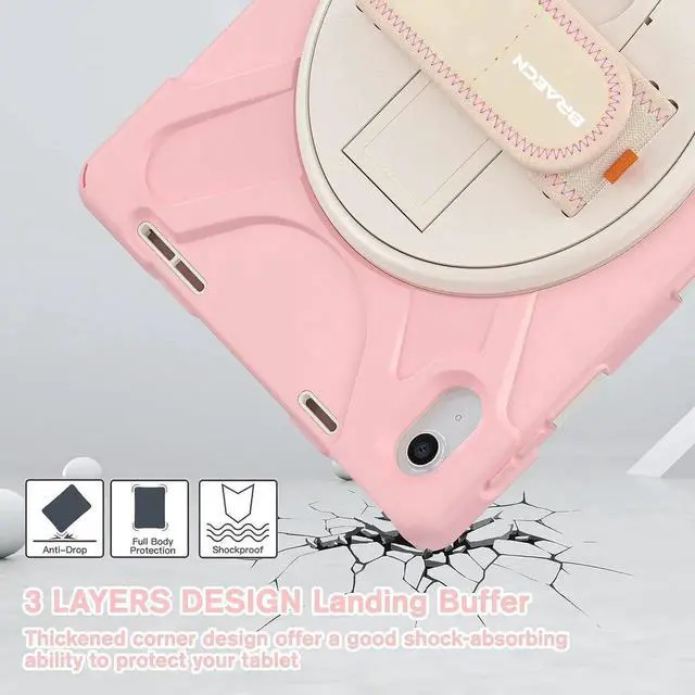 Alt view image 5 of 7 - JAENFONG iPad 10 Gen 10.9 Inch Case 2022, Three Layer Hybrid Kids Boys Girls Case with Shoulder Strap, Hand Strap, Stand, Screen Protector, Pencil Holder for Apple iPad 10 Gen -Sakura Pink