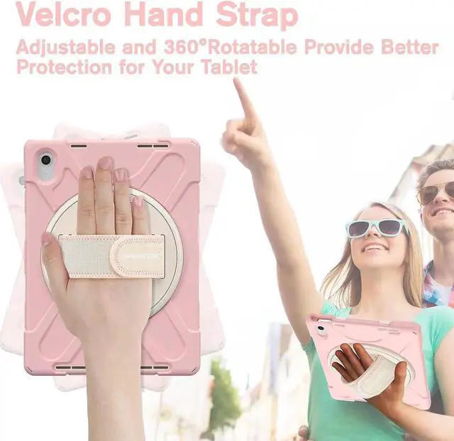 Alt view image 3 of 7 - JAENFONG iPad 10 Gen 10.9 Inch Case 2022, Three Layer Hybrid Kids Boys Girls Case with Shoulder Strap, Hand Strap, Stand, Screen Protector, Pencil Holder for Apple iPad 10 Gen -Sakura Pink