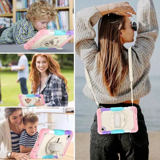 Alt view image 6 of 7 - JAENFONG Case for Galaxy Tab A9 Case 8.7 Inch, Full Body Protective with Screen Protector/Hand Strap/Pen Holder, Sturdy Shockproof A9 Tablet Case 2023 SM-X110/X115/X117 - Pink