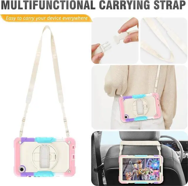 Alt view image 4 of 7 - JAENFONG Case for Galaxy Tab A9 Case 8.7 Inch, Full Body Protective with Screen Protector/Hand Strap/Pen Holder, Sturdy Shockproof A9 Tablet Case 2023 SM-X110/X115/X117 - Pink