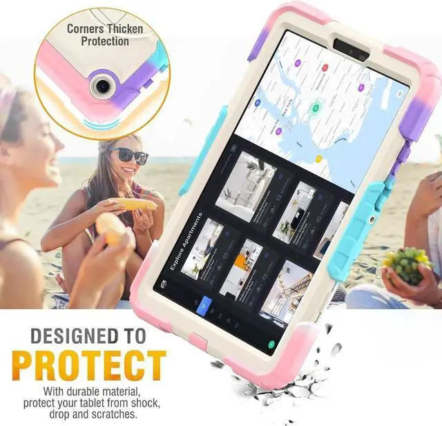 Alt view image 7 of 7 - JAENFONG Case for Galaxy Tab A9 Case 8.7 Inch, Full Body Protective with Screen Protector/Hand Strap/Pen Holder, Sturdy Shockproof A9 Tablet Case 2023 SM-X110/X115/X117 - Pink