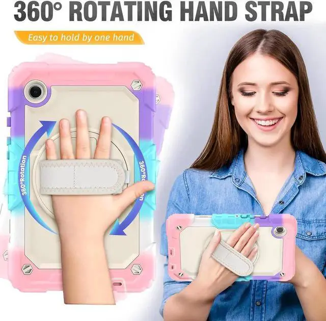 Alt view image 2 of 7 - JAENFONG Case for Galaxy Tab A9 Case 8.7 Inch, Full Body Protective with Screen Protector/Hand Strap/Pen Holder, Sturdy Shockproof A9 Tablet Case 2023 SM-X110/X115/X117 - Pink