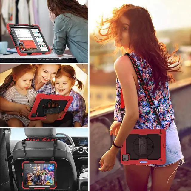 Alt view image 5 of 7 - JAENFONG iPad Air Case 4th Generation, iPad Air 10.9 Case 2020, Heavy Duty Protection Shockproof Sturdy Stand Case with Hand Strap Screen Protector for iPad Air 4 /iPad Pro 11 2020/2018