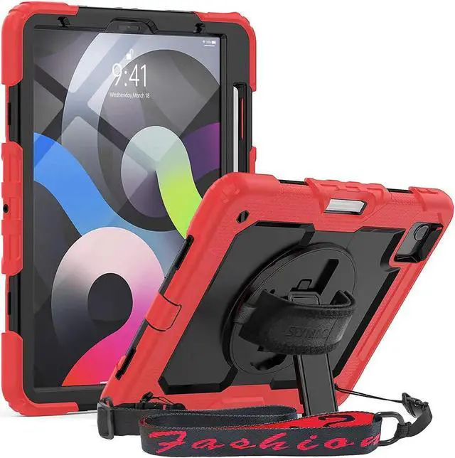 Alt view image 6 of 7 - JAENFONG iPad Air Case 4th Generation, iPad Air 10.9 Case 2020, Heavy Duty Protection Shockproof Sturdy Stand Case with Hand Strap Screen Protector for iPad Air 4 /iPad Pro 11 2020/2018