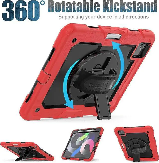 Alt view image 3 of 7 - JAENFONG iPad Air Case 4th Generation, iPad Air 10.9 Case 2020, Heavy Duty Protection Shockproof Sturdy Stand Case with Hand Strap Screen Protector for iPad Air 4 /iPad Pro 11 2020/2018