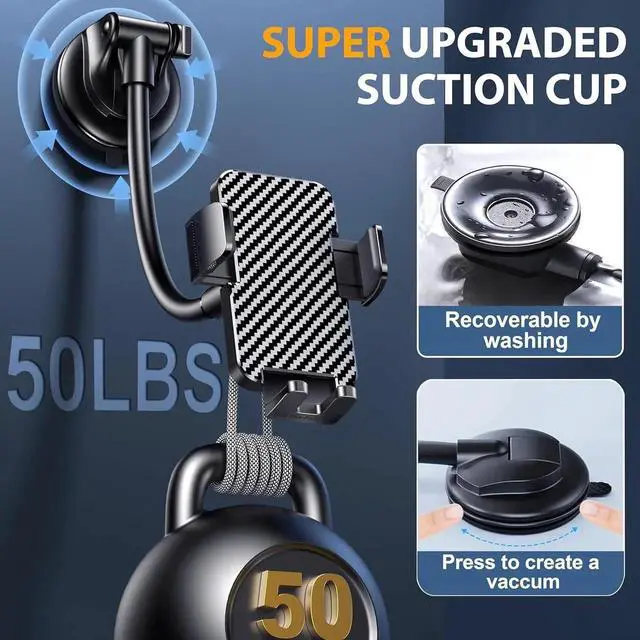 Alt view image 3 of 7 - Phone Holders for your Car [Long Flexible Neck] Car Phone Mount [Anti-Shake Stabilizer] Cell Phone Holder Car for Dashboard Windshield Automotive Accessories Fit for iPhone Android Smartphone