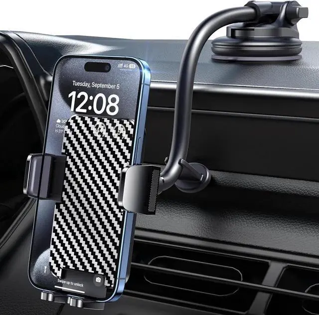 Phone Holders for your Car [Long Flexible Neck] Car Phone Mount [Anti-Shake Stabilizer] Cell Phone Holder Car for Dashboard Windshield Automotive Accessories Fit for iPhone Android Smartphone