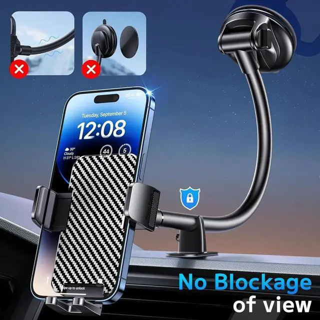 Alt view image 2 of 7 - Phone Holders for your Car [Long Flexible Neck] Car Phone Mount [Anti-Shake Stabilizer] Cell Phone Holder Car for Dashboard Windshield Automotive Accessories Fit for iPhone Android Smartphone