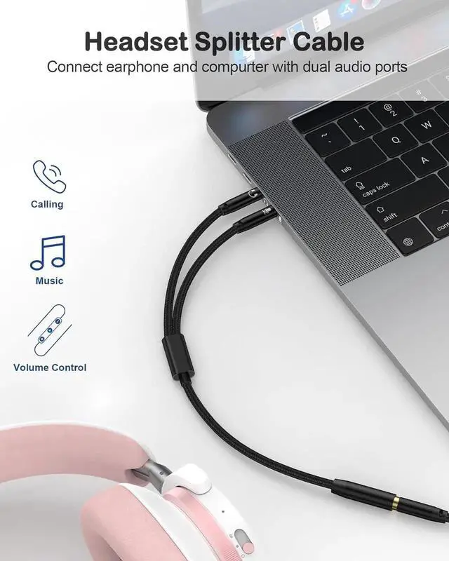 Alt view image 7 of 7 - Headphone Mic Splitter for PC Braided 3.5mm Female to 2 Dual Male Audio Adapter 2-in-1 Y Separator Aux Dongle Converters Cable Cord Compatible with Headset Microphone Gaming Computer Speaker Laptop