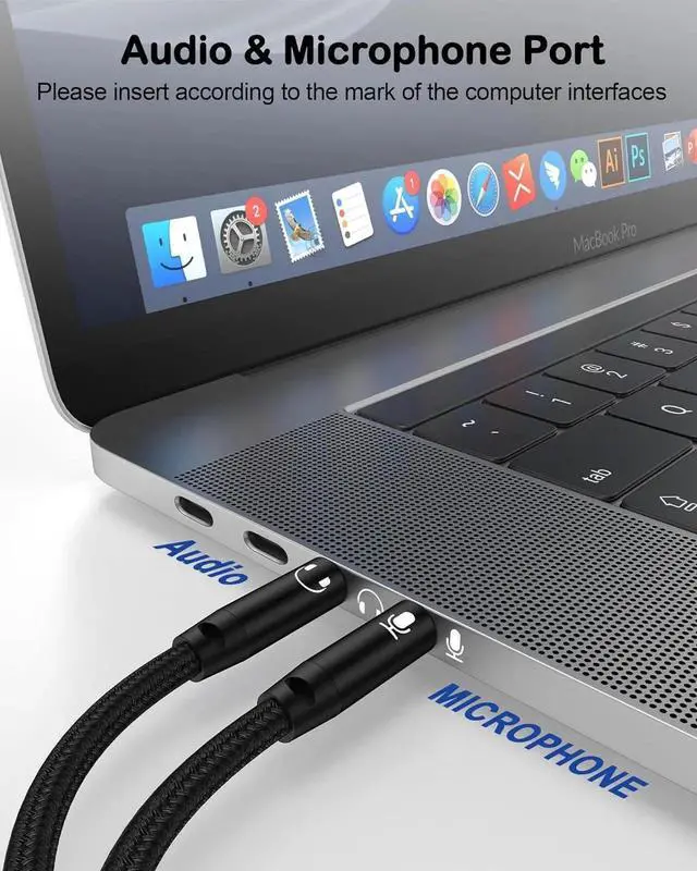 Alt view image 5 of 7 - Headphone Mic Splitter for PC Braided 3.5mm Female to 2 Dual Male Audio Adapter 2-in-1 Y Separator Aux Dongle Converters Cable Cord Compatible with Headset Microphone Gaming Computer Speaker Laptop