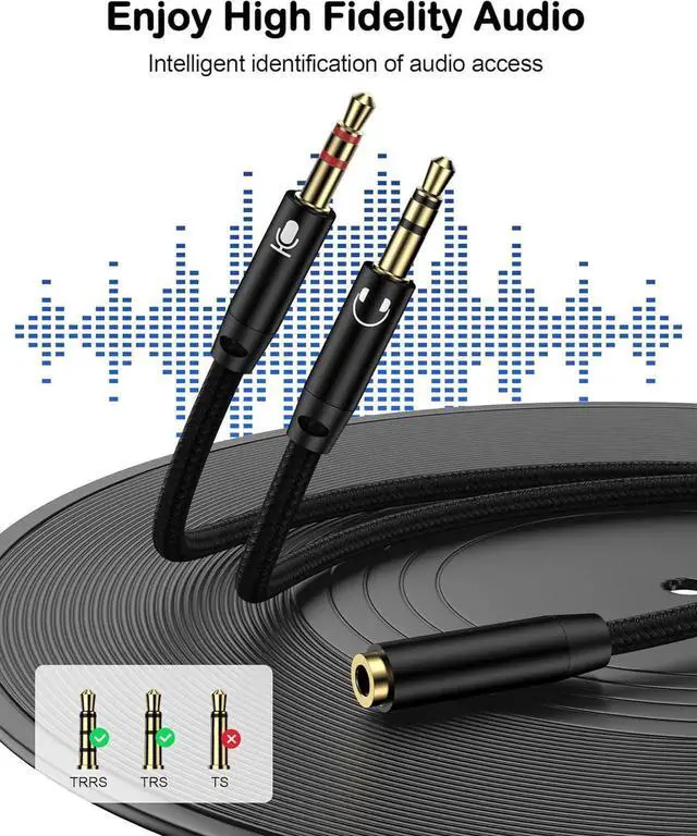 Alt view image 3 of 7 - Headphone Mic Splitter for PC Braided 3.5mm Female to 2 Dual Male Audio Adapter 2-in-1 Y Separator Aux Dongle Converters Cable Cord Compatible with Headset Microphone Gaming Computer Speaker Laptop
