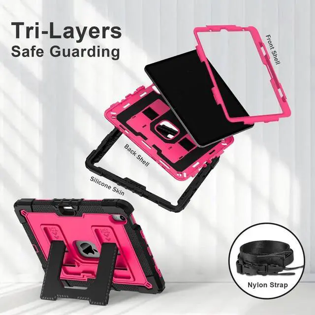 Alt view image 6 of 7 - Case for iPad Air 11 inch (2025 M3 / 2024 M2), Shockproof Design with Pencil Holder/Screen Protector, Protective Cover for iPad Air 4th/5th/6th/7th Generation - Black Black/Red