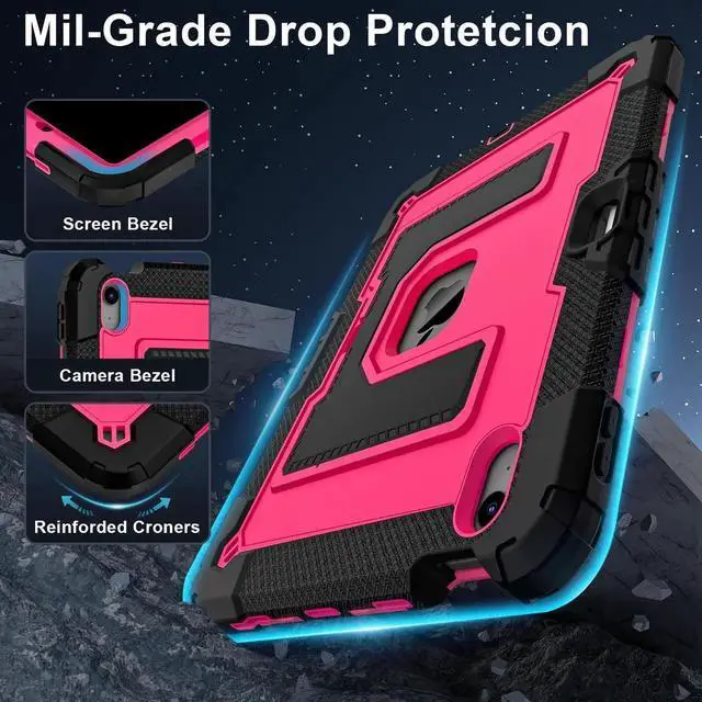 Alt view image 5 of 7 - Case for iPad Air 11 inch (2025 M3 / 2024 M2), Shockproof Design with Pencil Holder/Screen Protector, Protective Cover for iPad Air 4th/5th/6th/7th Generation - Black Black/Red