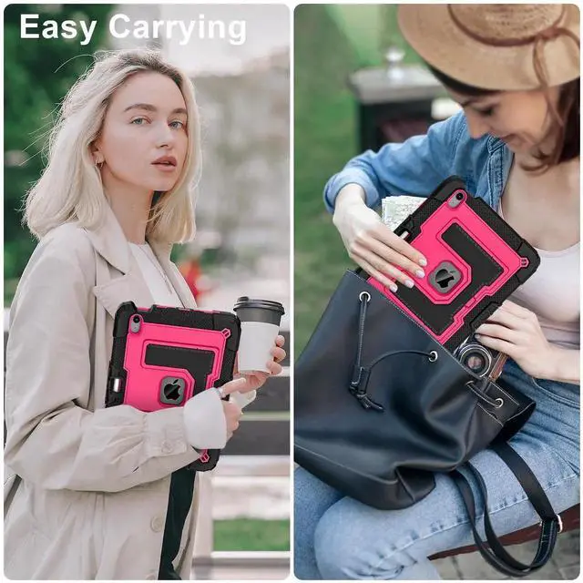 Alt view image 7 of 7 - Case for iPad Air 11 inch (2025 M3 / 2024 M2), Shockproof Design with Pencil Holder/Screen Protector, Protective Cover for iPad Air 4th/5th/6th/7th Generation - Black Black/Red