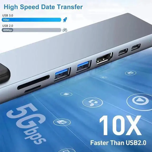 Alt view image 4 of 7 - USB C Hub 8 in 1 RJ45 Ethernet Multi Port Adapter with SD/TF Card Slot 4K HDMI USB 3.0/2.0 RJ45 100W PD USB C Port Docking Station for MacBook Pro/Air iPad Pro Laptops