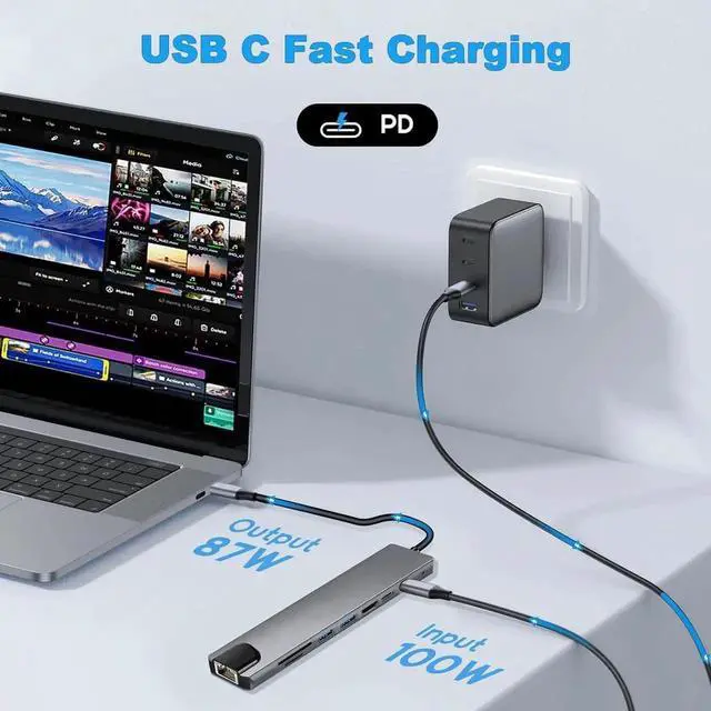 Alt view image 6 of 7 - USB C Hub 8 in 1 RJ45 Ethernet Multi Port Adapter with SD/TF Card Slot 4K HDMI USB 3.0/2.0 RJ45 100W PD USB C Port Docking Station for MacBook Pro/Air iPad Pro Laptops