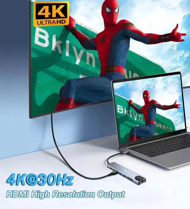 Alt view image 3 of 7 - USB C Hub 8 in 1 RJ45 Ethernet Multi Port Adapter with SD/TF Card Slot 4K HDMI USB 3.0/2.0 RJ45 100W PD USB C Port Docking Station for MacBook Pro/Air iPad Pro Laptops