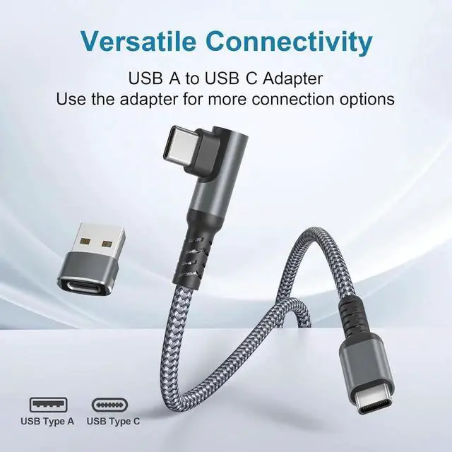 Alt view image 5 of 7 - iPhone 16e 15 Pro Max Plus Charger Cable 3.3FT USB C to Type C Cord 100W Right Angle 90 Degree with USB Adapter PD Fast Charging Cord for S25 S24 iPad mini 8 iPad 12th Air 7th