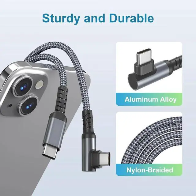 Alt view image 2 of 7 - iPhone 16e 15 Pro Max Plus Charger Cable 3.3FT USB C to Type C Cord 100W Right Angle 90 Degree with USB Adapter PD Fast Charging Cord for S25 S24 iPad mini 8 iPad 12th Air 7th