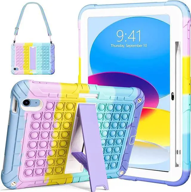 Main image of JAENFONG New iPad 10th Generation 10.9 inch 2022 Case for Kids, Shockproof Rugged Protective with Pencil Holder Kickstand & Shoulder Strap for iPad 10.9 Inch 2022 Release Kids Children (Purple)