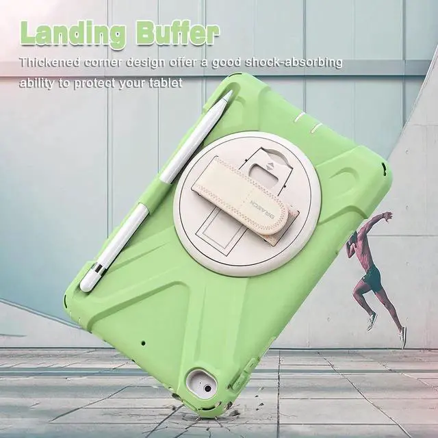 Alt view image 6 of 6 - JAENFONG iPad Mini Case 5th Generation Kids, Rugged Shockproof Hard Case Cover with Carrying Shoulder Strap, Rotatable Hand Strap/Kickstand, Built-in Pencil Holder for iPad Mini 4/5 - Matcha Green