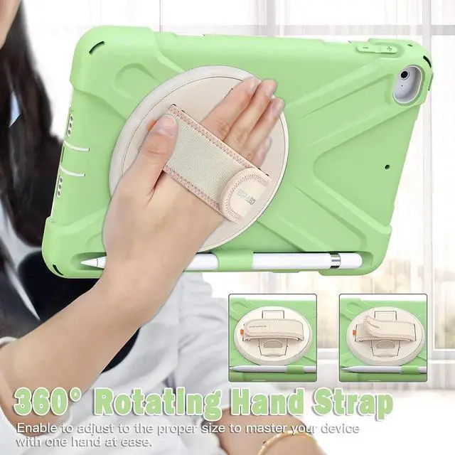 Main image of JAENFONG iPad Mini Case 5th Generation Kids, Rugged Shockproof Hard Case Cover with Carrying Shoulder Strap, Rotatable Hand Strap/Kickstand, Built-in Pencil Holder for iPad Mini 4/5 - Matcha Green